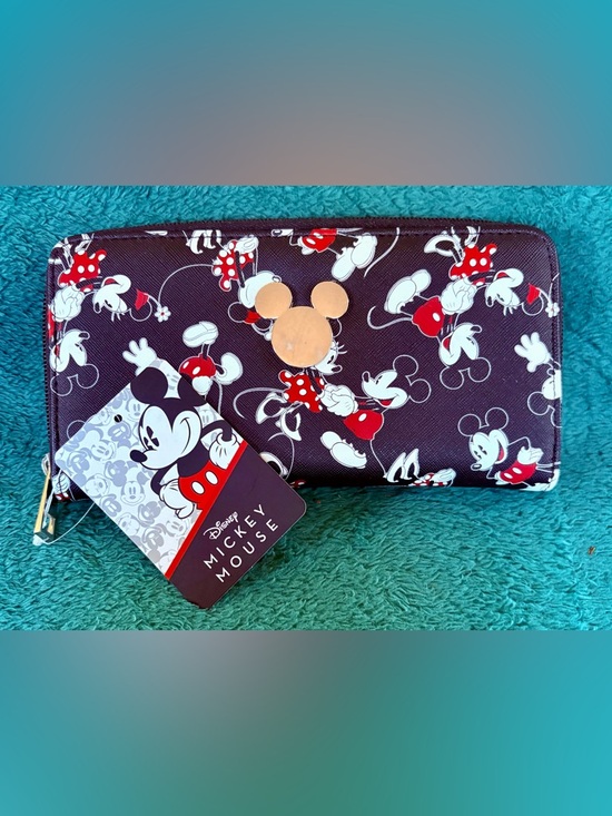 Disney Handbags - Disney Mickey Mouse Black, Red & White Zip Clutch with Gold Emblem